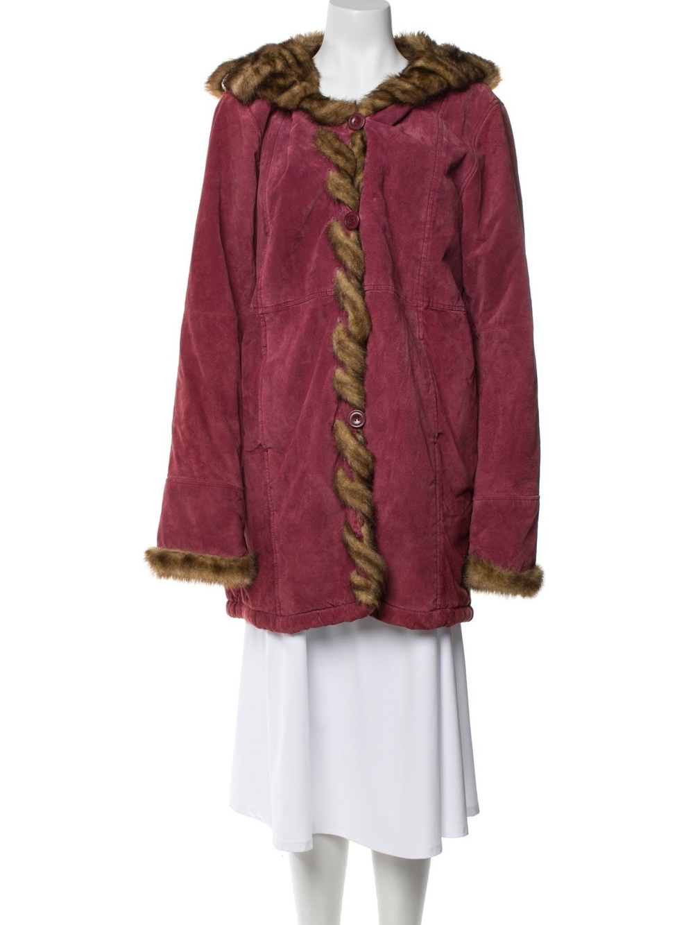 VTG Dennis Basso Suede Coat with Faux-Fur Trim